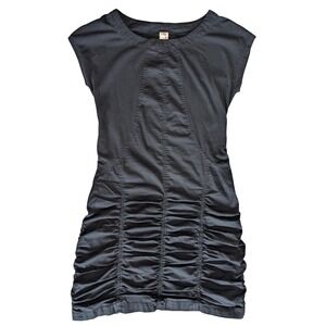 XCVI Small Black Fitted Texture Cotton‎ Stretch Midi Dress Ruched